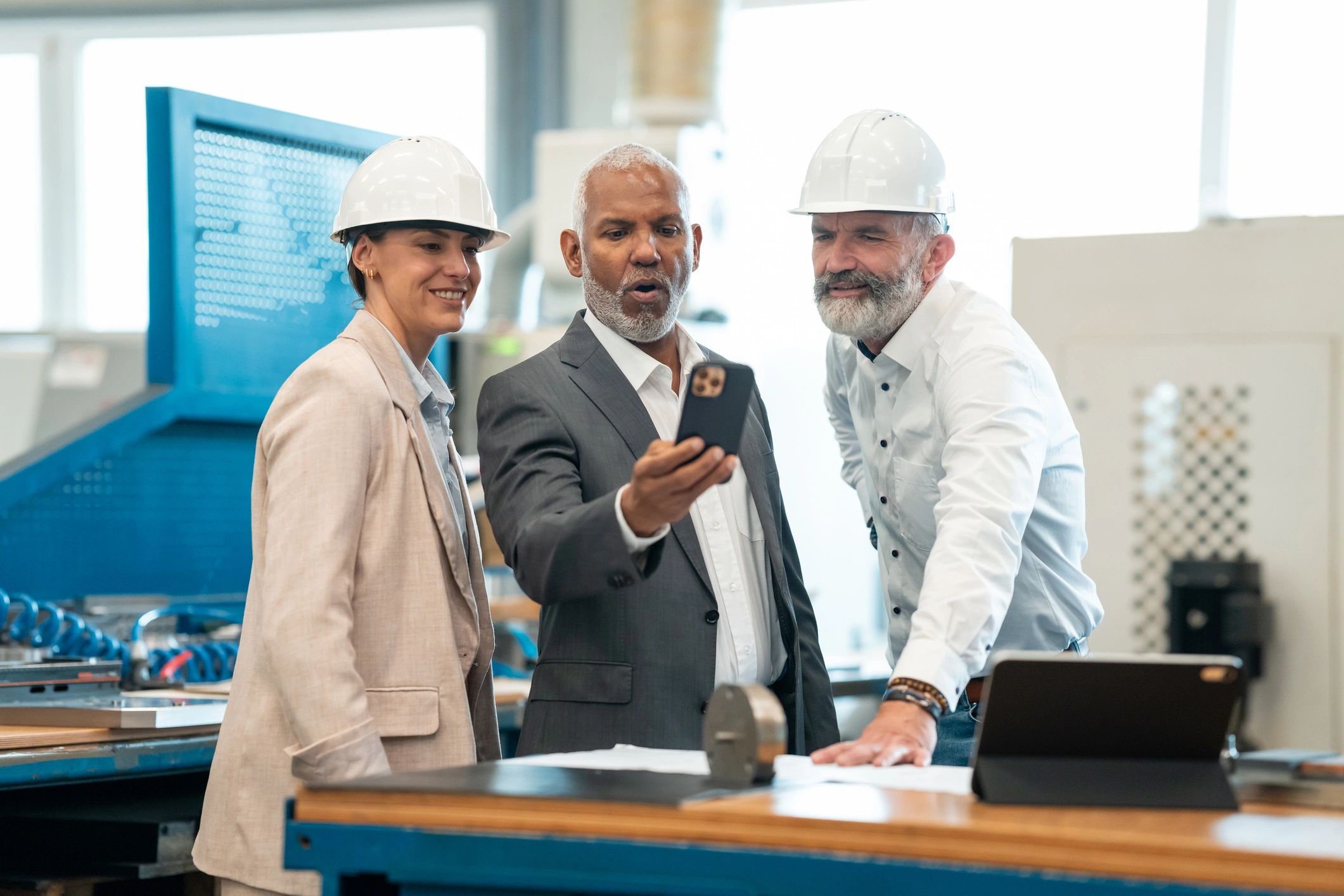 Team collaborating in an automotive service environment
